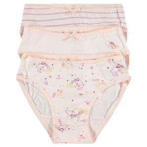 Lot de 3 culottes en coton avec 2 modèles imprimés et 1 modèle uni 