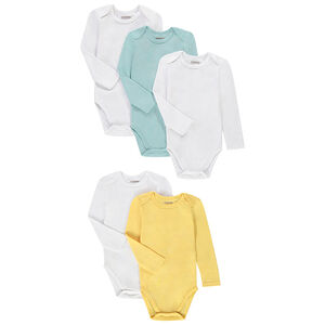 Lot de 5 bodies manches longues en coton uni pour bébé garçon 