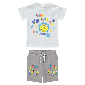 Ensemble avec tee-shirt print Smiley et bermuda avec Smiley patchés 