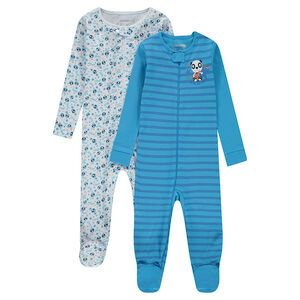 Lot de 2 dors-bien en jersey zippés rayé all-over et pandas printés all-over 