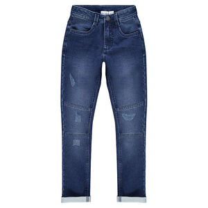 Junior - Jeans effet used et crinkle avec découpes sur les jambes 
