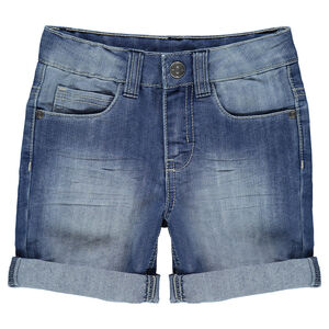 Junior - Bermuda en jeans effet used et crinkle 