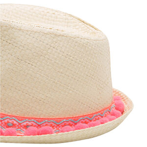 Borsalino effet paille avec galon fantaisie à pompons 