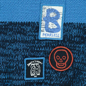 Pull en tricot à bandes contrastées et badges patchés 