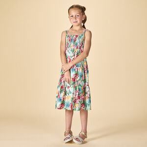 Robe longue volantée imprimé tropical fille 