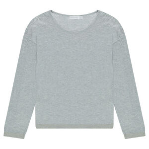 Junior - Pull fin gris chiné avec maille ajourée 