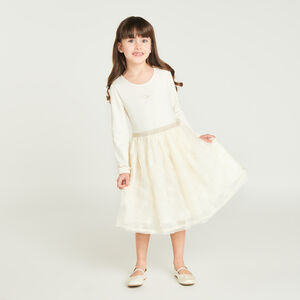 Robe manches longues effet 2 en 1 en tulle brodé fille 