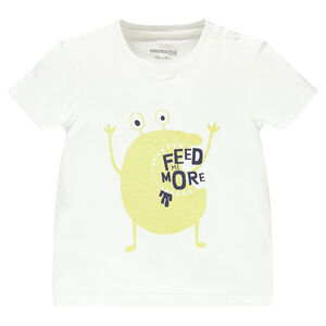 Tee-shirt manches courtes en jersey uni avec print fantaisie 