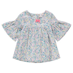 Tunique manches courtes volantées avec fleurs imprimées 