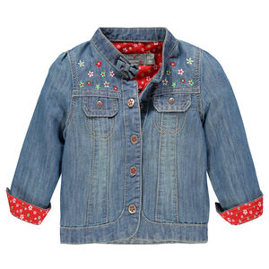 Veste en jeans avec fleurs brodées  