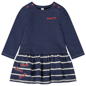 Robe manches longues effet 2 en 1 avec rayures et message brodé 