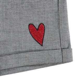Short en coton pied de poule avec coeur brodé 