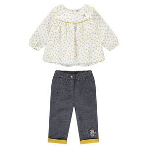 Ensemble avec tunique imprimée coeurs all-over et pantalon effet jeans 