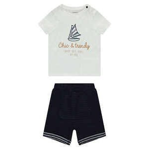 Ensemble avec tee-shirt manches courtes print voilier et bermuda 