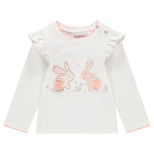 Tee-shirt manches longues en jersey avec lapins patchés et pompons 