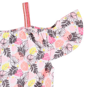 Combishort à épaules ajourées et imprimé végétal all-over 