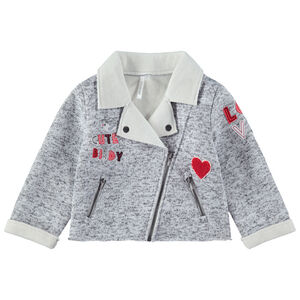 Veste chinée à col cranté avec inscriptions patchées et poches zippées 