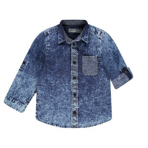 Chemise manches longues effet jeans rayé délavé 