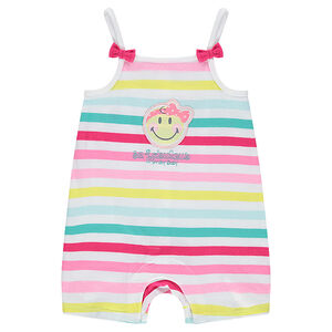 Combinaison courte rayée all-over avec badge Smiley et noeuds 