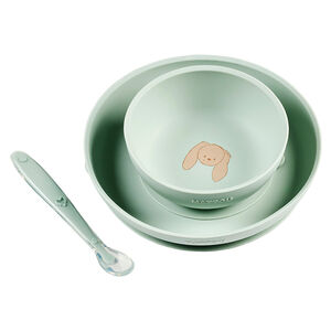 Coffret repas 3 pièces silicone - Lapin Vert 