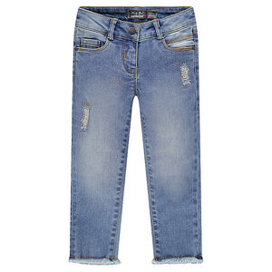Jeans slim 7/8ème effet used 
