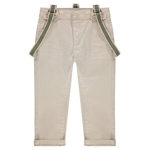 Pantalon de cérémonie en satin de coton uni à bretelles amovibles 