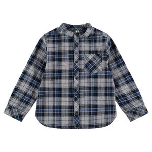 Chemise manches longues à carreaux en flanelle col mao 