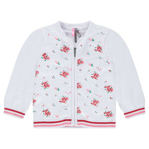 Gilet en tricot fin avec fleurs contrastées en jacquard 