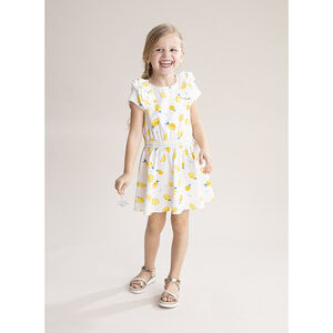 Robe imprimée citrons all-over à manches volantées 
