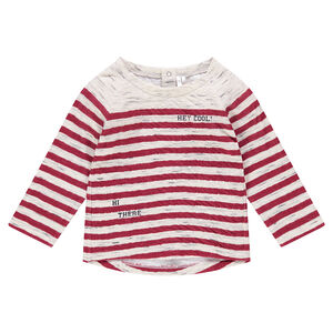 Marinière en maille slub avec rayures rouges et inscriptions printées 