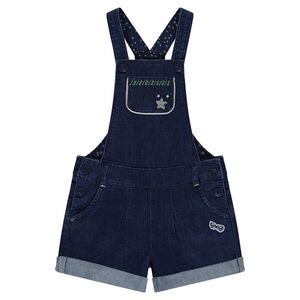 Salopette short en jeans avec étoile en sequins argentés 