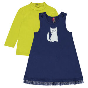 Ensemble robe en molleton avec chat printé et sous pull 