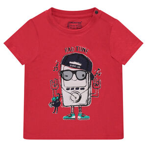 Tee-shirt manches courtes uni avec print fantaisie 