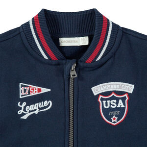 Teddy en molleton bicolore avec badges et broderies 