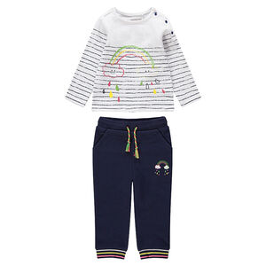Jogging en molleton avec sweat rayé et pantalon print arc-en-ciel 