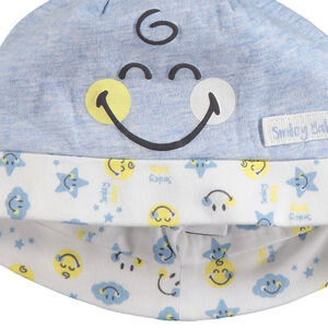 Ensemble bonnet et moufles en coton print Smiley Baby pour bébé garçon 