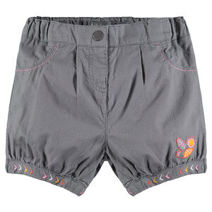 Short en coton fantaisie avec broderies contrastées 