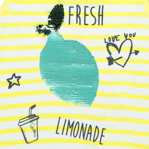 Débardeur en coton à rayures et fruit en sequins magiques 