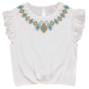 Junior - Tunique en crépon avec frise brodée style ethnique 