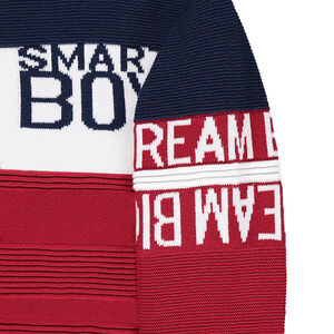 Pull en tricot fantaisie avec inscriptions en jacquard 