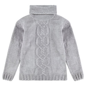 Junior - Pull chenille à col roulé et mailles torsadées 
