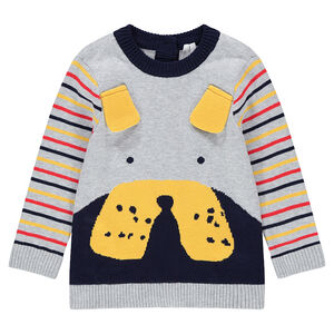 Pull en tricot avec oreilles en relief et rayures contrastées sur les manches 