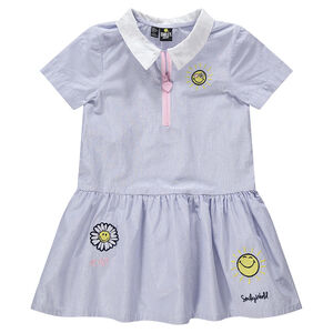 Robe manches courtes à fines rayures irisées et broderies Smiley 