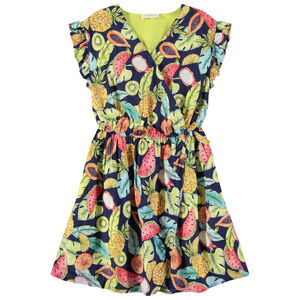 Junior - Robe à manches volantées imprimée fruits all-over 