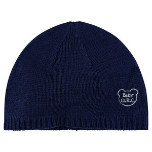 Bonnet en tricot uni avec logo brodé 