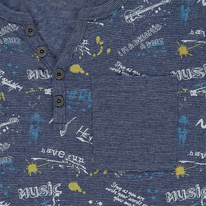 Tee-shirt manches courtes en jersey avec imprimé all-over et col tunisien 