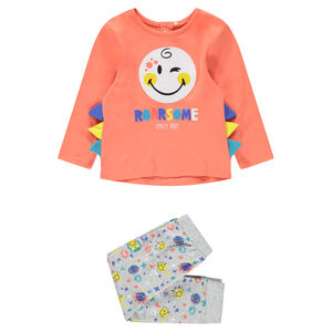 Pyjama en jersey avec prints Smiley et empiècements en relief 