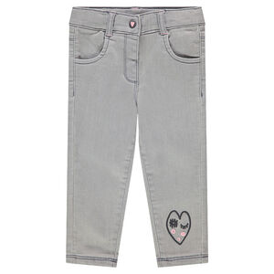 Jeans effet used avec coeurs en sherpa 