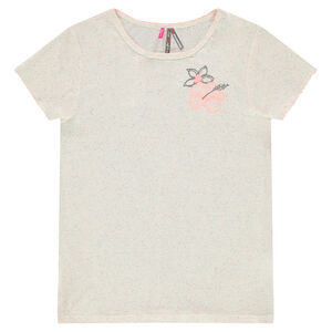 Junior - Tee-shirt manches courtes en jersey fantaisie avec fleurs brodées 