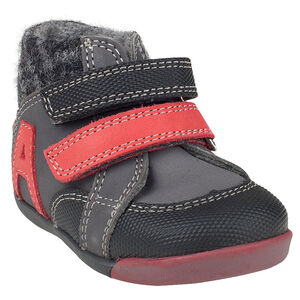 Bottillons en cuir à scratchs avec fausse fourrure 